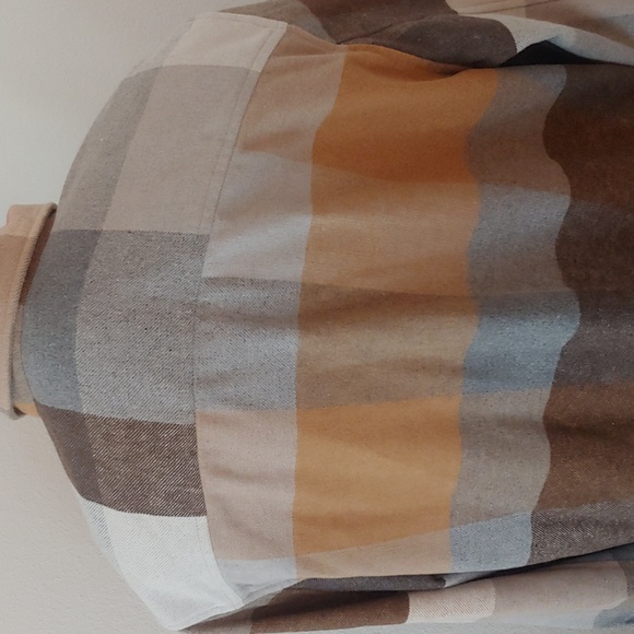 Men's Plaid Polyester Blend Button Shirt Brown, Tan, XL - Picture 6 of 15